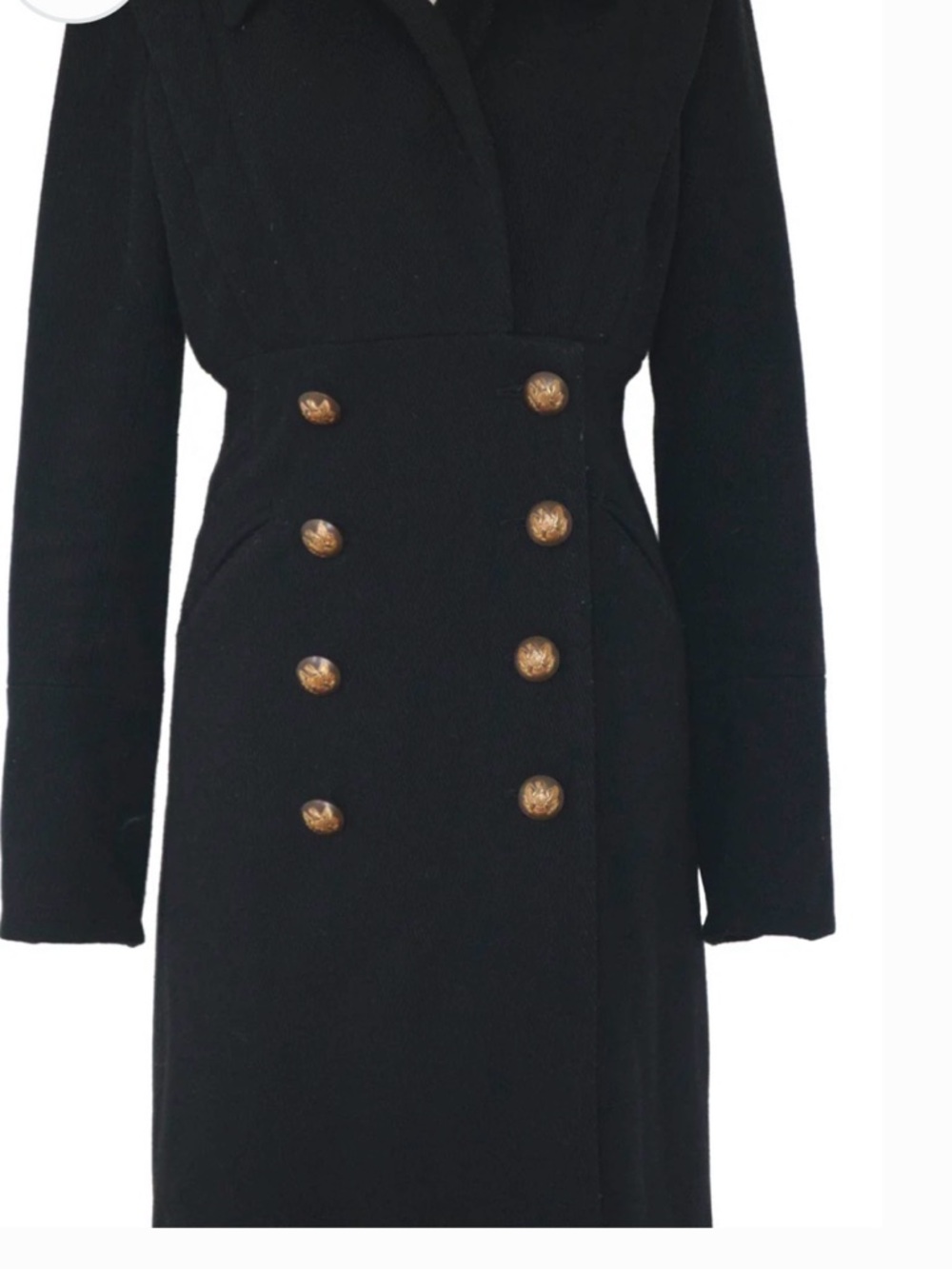 Smythe Black Double-Breasted Long Coat with Gold Buttons - Picture 5 of 5